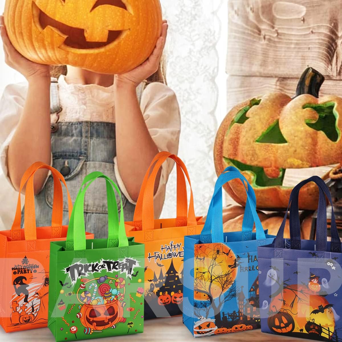 PARSUP Halloween Trick or Treat Bags, 16PCS Small Gift Tote Non-Woven Bags with Handles for Gifts Wrapping, Halloween Party Supplies, 7.9 * 7.9 * 3.15" - Image 4