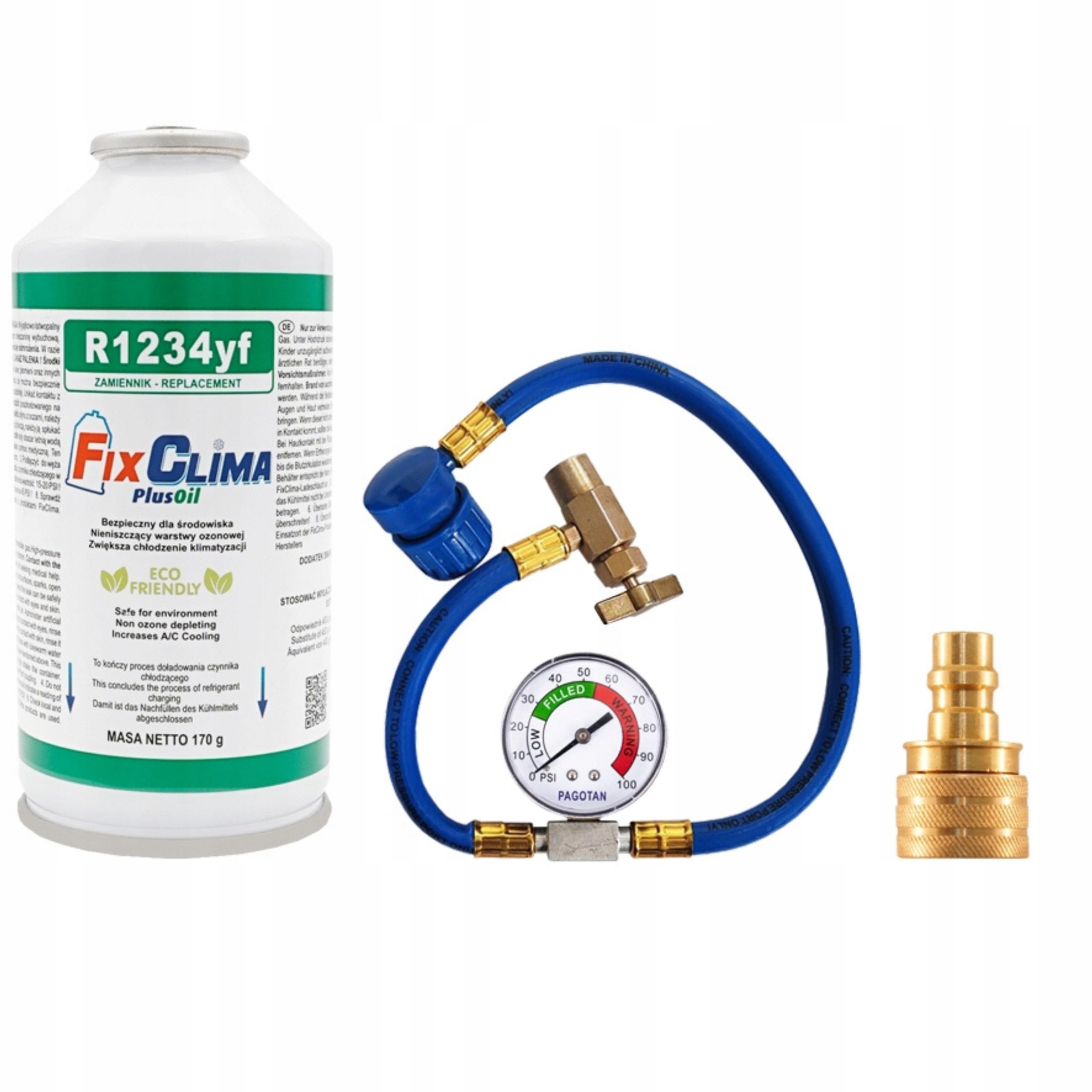 FixClima Kit di ricarica R1234YF per sistemi di climatizzazione automobilistici dal 2016, doppio gas con adattatore