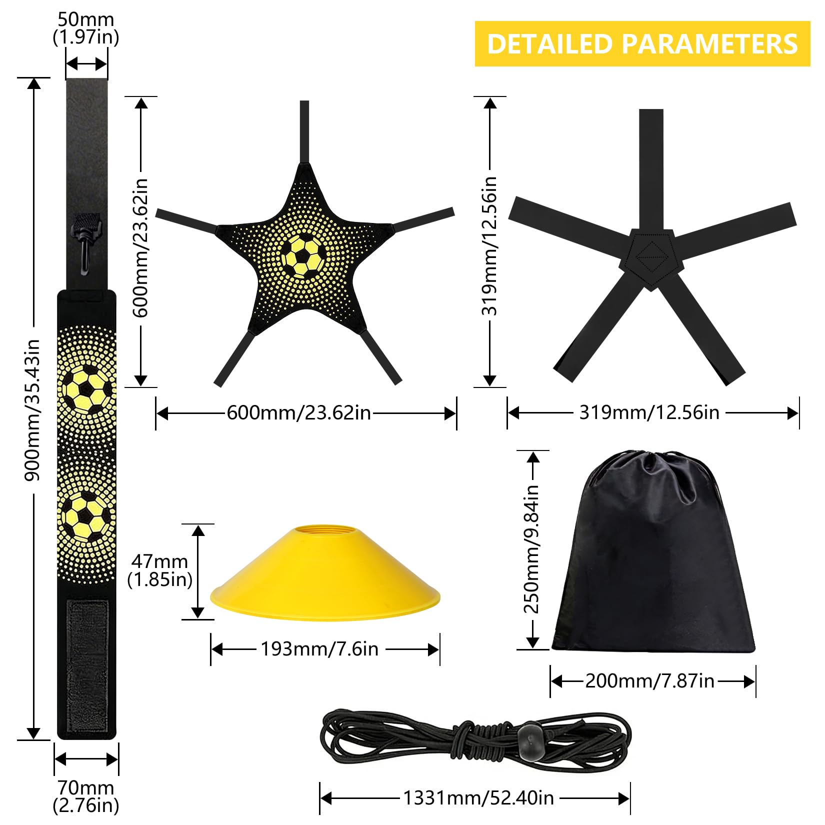 PIANKEKE Kit Matériel Entraînement Football Accessoire: Plot Sport, Ceinture Entraînement, 12 cônes et Sac de Rangement. Convient aux Ballons de Tailles 3/4/5, pour développer compétences des garçons - 2