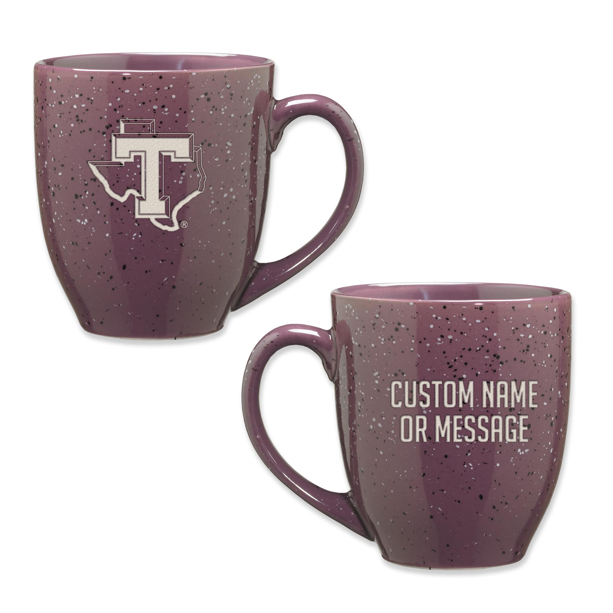 Rico Industries NCAA Tarleton State Texans Purple Personalized 16 oz Team Color Laser Engraved Speckled Ceramic Coffee Mug