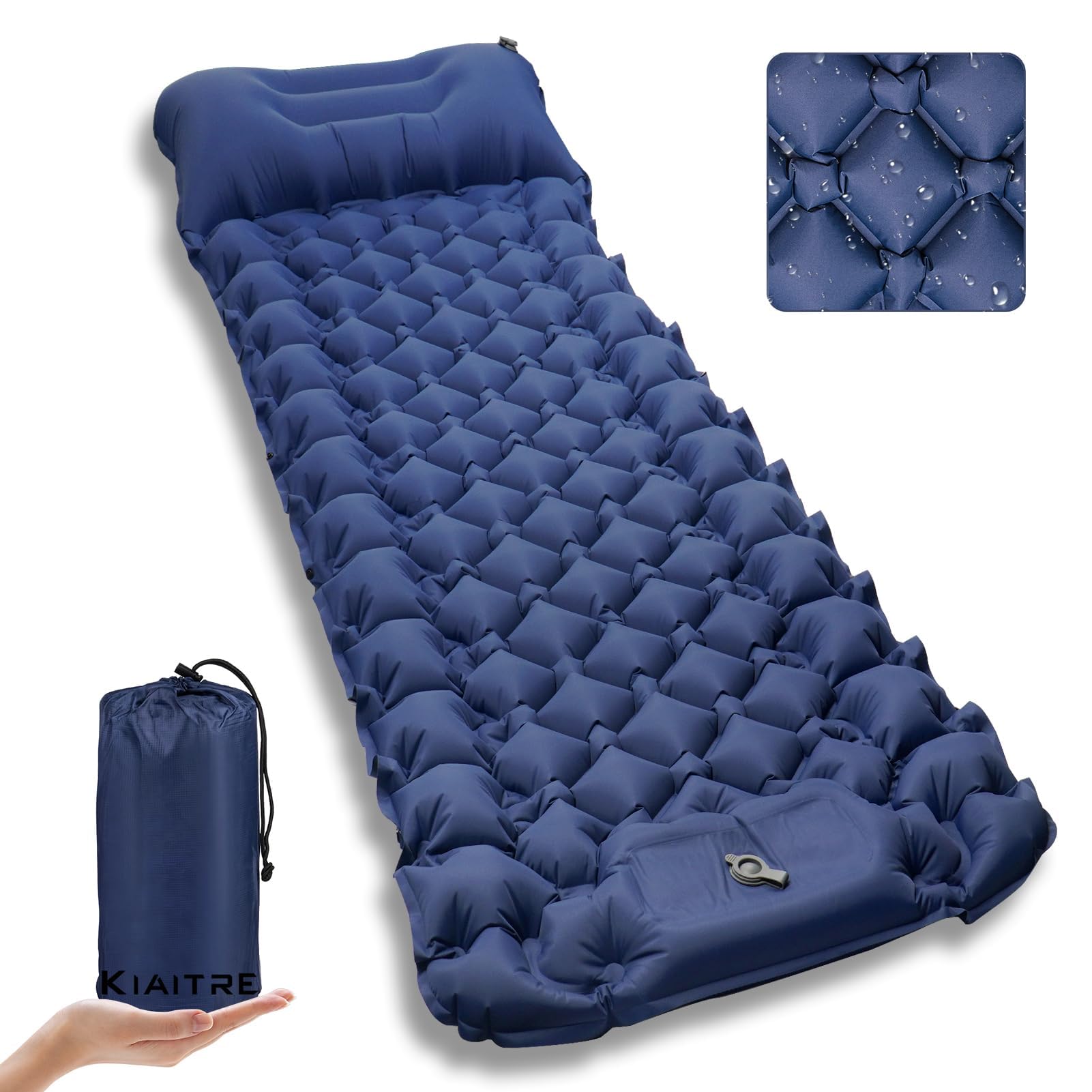 Kiaitre Camping Mat, 9CM Ultralight Inflatable Sleeping Mat with Camping Pillow, Portable Compact Camping Mattress Air Sleeping Pad for Camping, Hiking, Backpacking and Hiking Travel