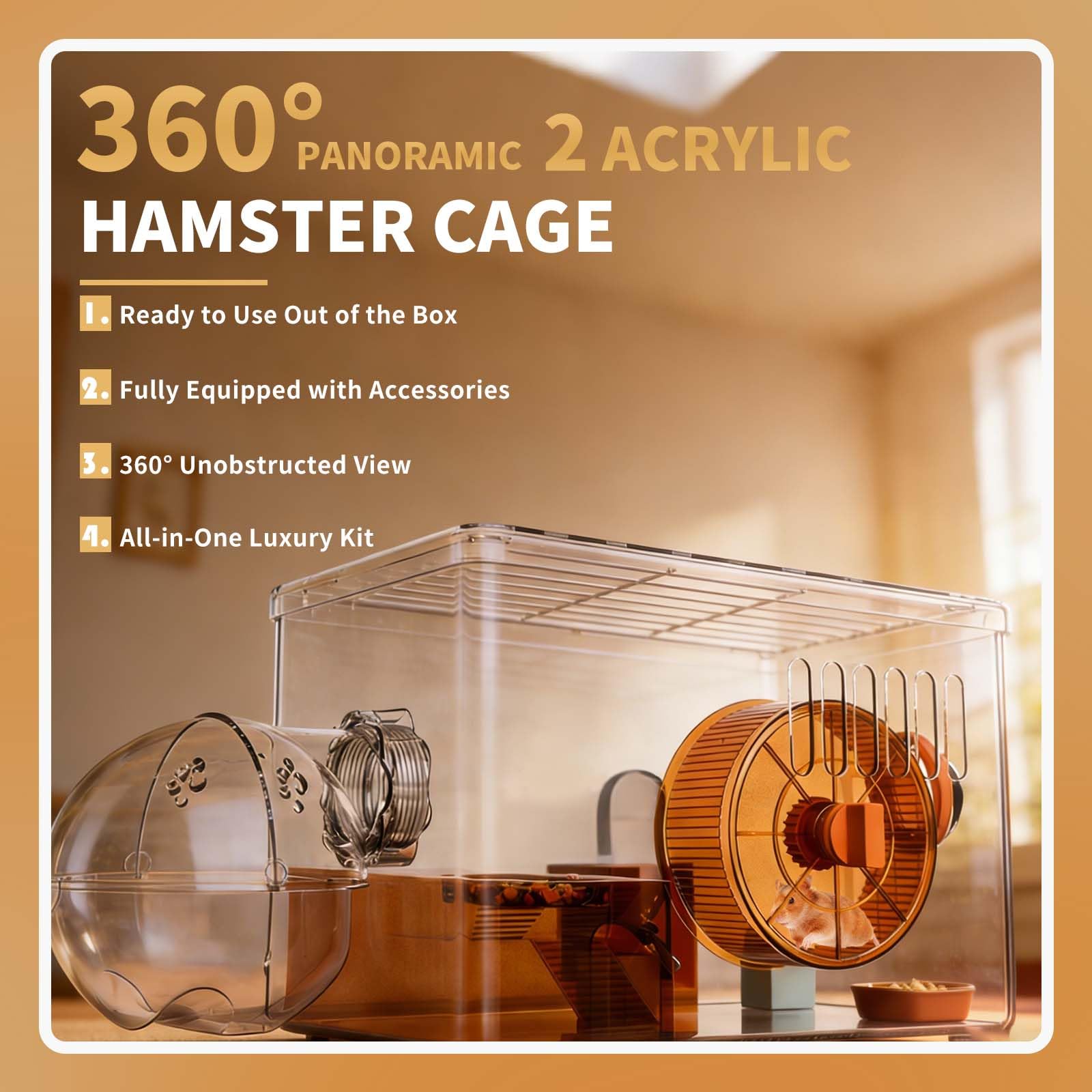 Gabbia per criceto 360° vista ventilata 2 piani con 7 accessori | Gabbia per criceto nano 40x25x24.5 cm, 2 piani, per topi, criceti nani e altri piccoli animali, per allevamento