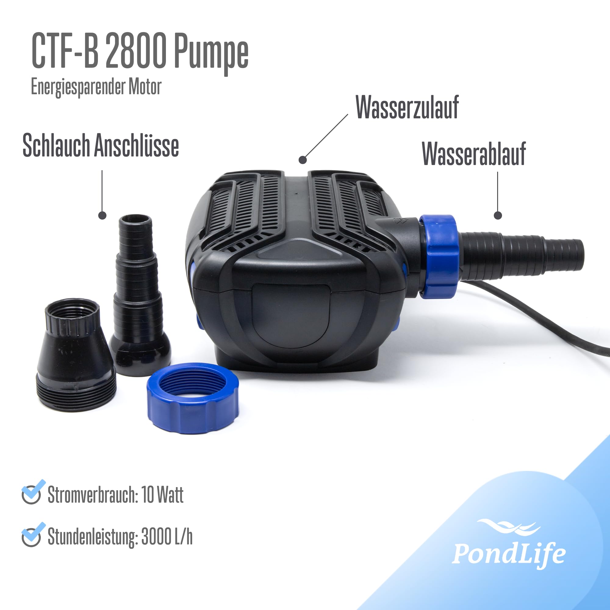 Pondlife Teich Filteranlage Set 14, Druckfilter CPF-5000 mit UVC Klärer für Teiche bis 8.000 Liter, 9.000L/h Durchfluss, energiesparende Pumpe CTF-B 2800 inkl. 10m Schlauch