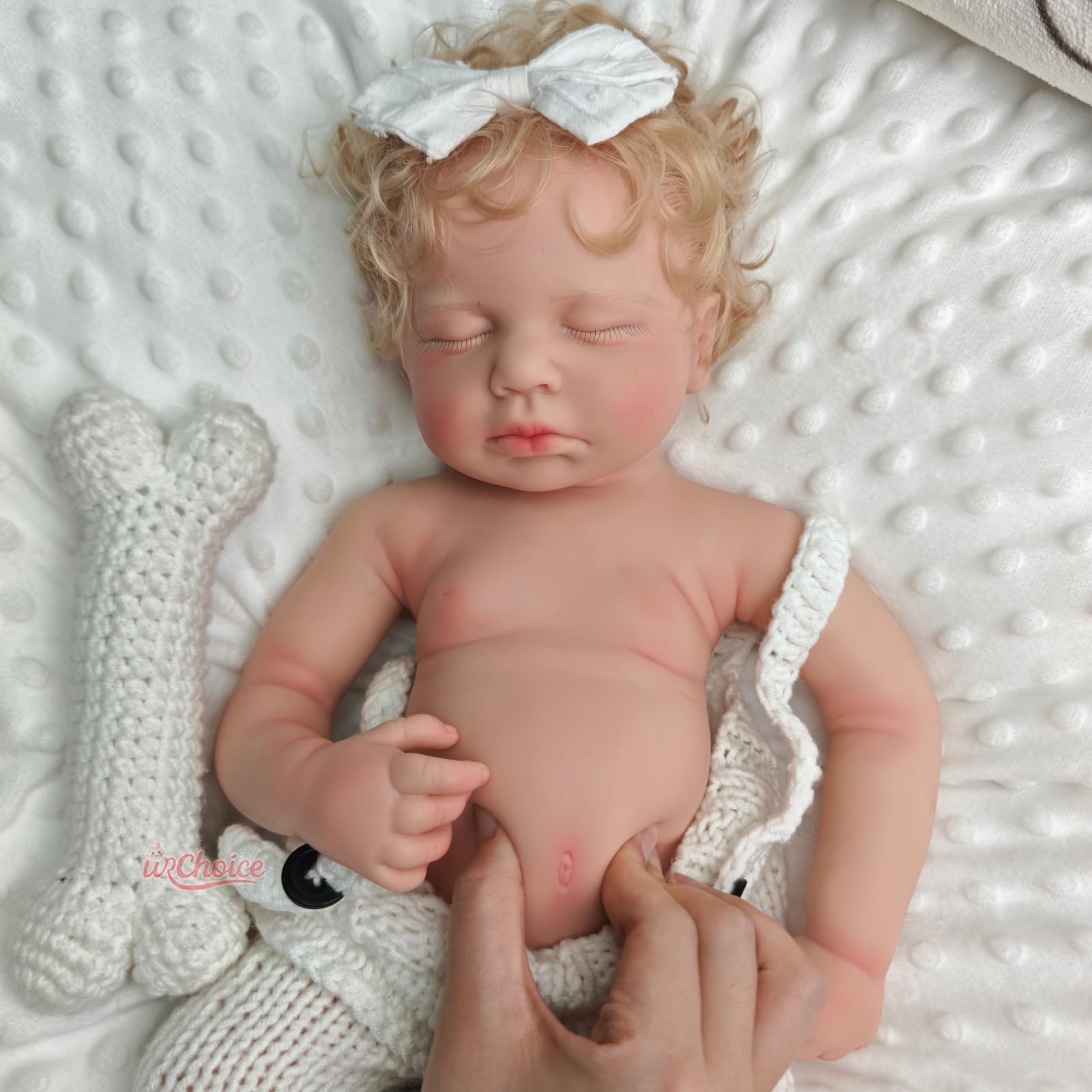 20 Zoll Vollkörper-Silikon-Babypuppe mit Haaren, 50 cm lebensechte Reborn-Babypuppe mit geöffnetem Mund, schlafende Neugeborenen-Puppe, anatomisch korrekt (Girl)