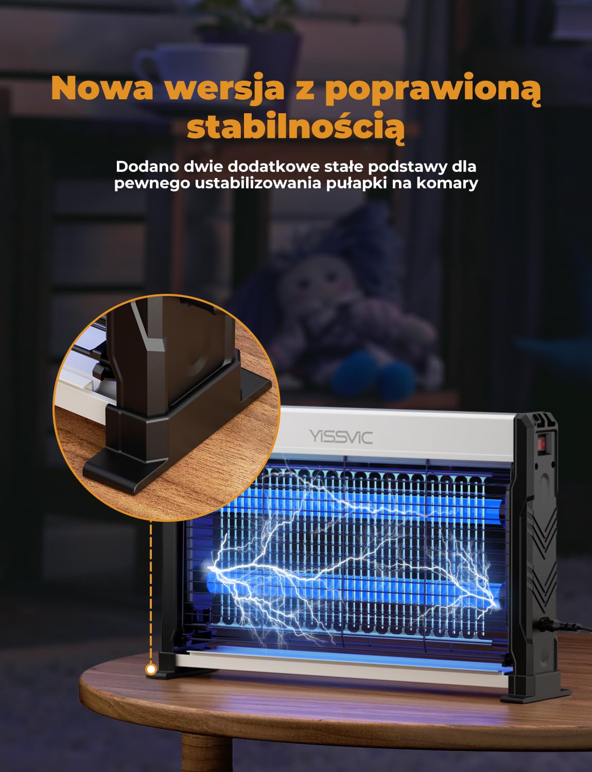 YISSVIC Elektryczna lampa owadobójcza LED, 2 m, kabel z łańcuchem do zawieszania i nóżkami, przeciw molom, komarom, muchom, do wnętrz, 39,5 x 24,6 x 6 cm
