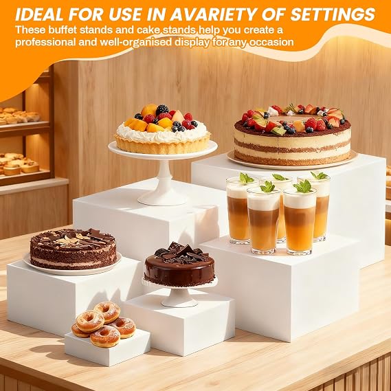 Dessert Table Display Set, 6PCS Buffet Risers White Food Display Stand with Hollow Bottoms Nesting Dessert Stands Acrylic Display Box for Wedding Cake Table Buffet Party