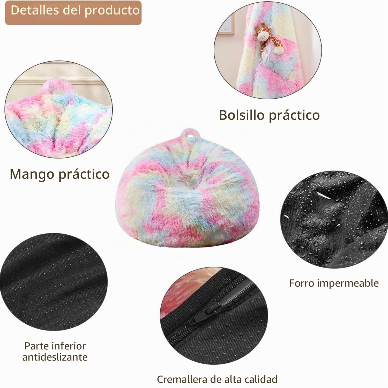 Puff Gigante de Piel Sintética de Pelo Largo Silla Grande de Puf - Muebles Gigantes Rellenos de Espuma con Fundas Lavables a Máquina Sofa Puf Gigante Moderno sin Relleno