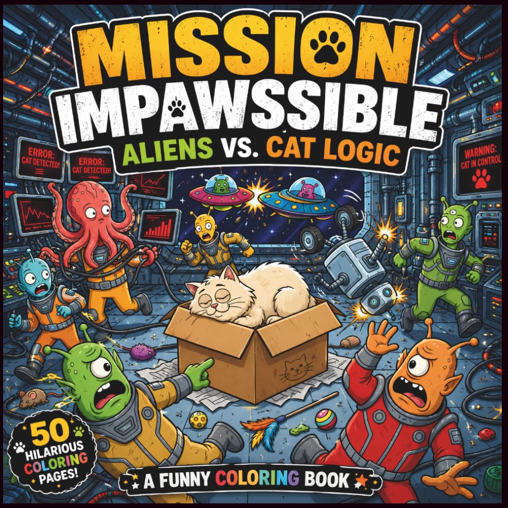Mission Impawssible: Aliens vs. Cat Logic: A Funny Cat Coloring Book with 50 Hilarious Scenes of Alien Chaos