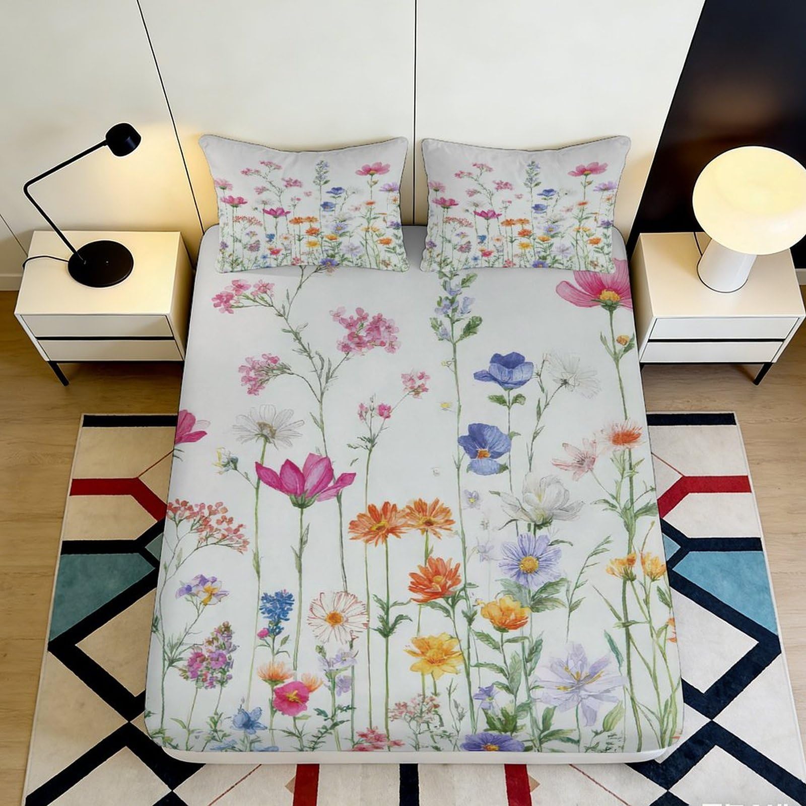Jqzkxnhpbr Style-2 3D Printed Wildflower Meadow Fitted Sheet Microfiber Soft Floral Bed Cover For Bedroom Guest Room Decor 90X200x25cm