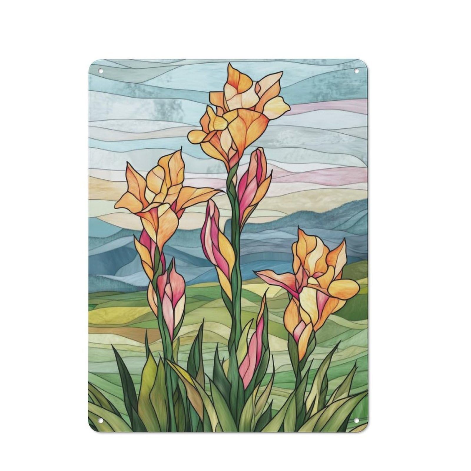 Junmoney Stained Glass Flowers Workshop Style Metal Wall Decor 40X30cm, Tin Sign For Tool Room, Garage, Studio Or Home Bar