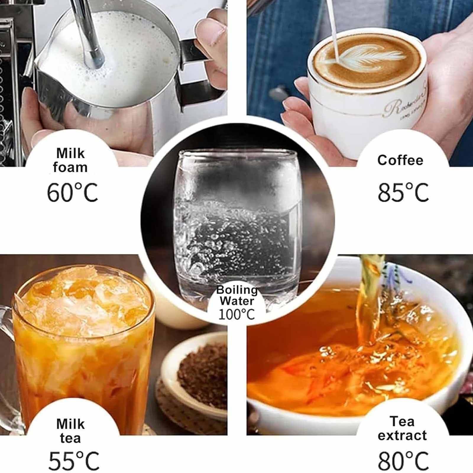 Espumador de leche eléctrico comercial de 2500 W, con vapor, tanque de 6 L, acero inoxidable 304, 5 ajustes de temperatura preestablecidos, pantalla LED para latte y capuchino, protección co