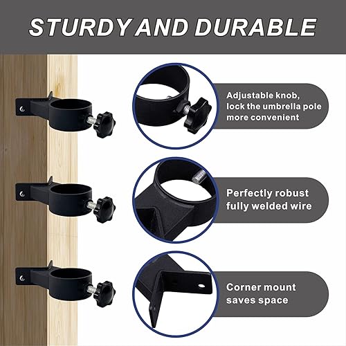 Miniatura 5 de Soporte para sombrilla de patio de terraza, resistente, ajustable, de metal, con abrazadera, se fija a la barandilla, patio al aire libre, balcón,