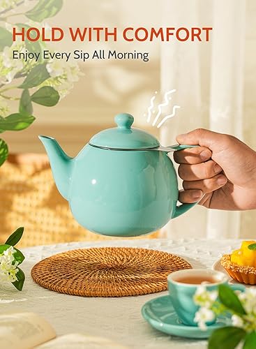Miniatura 47 de Sweese Teteras para té, tetera de porcelana de 27 onzas con infusor extraíble de acero inoxidable, teteras para té suelto, color blanco Blanco,Verde