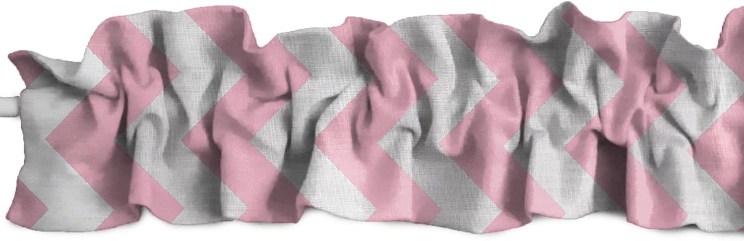 Zen Creative Designs Cotton Chevron Zig-Zag Print Sleeve Topper Window Valance Top Bottom Ruffle Home Décor Bedroom Nursery Kitchen Window (144" Wide x 9" Tall, Pink)