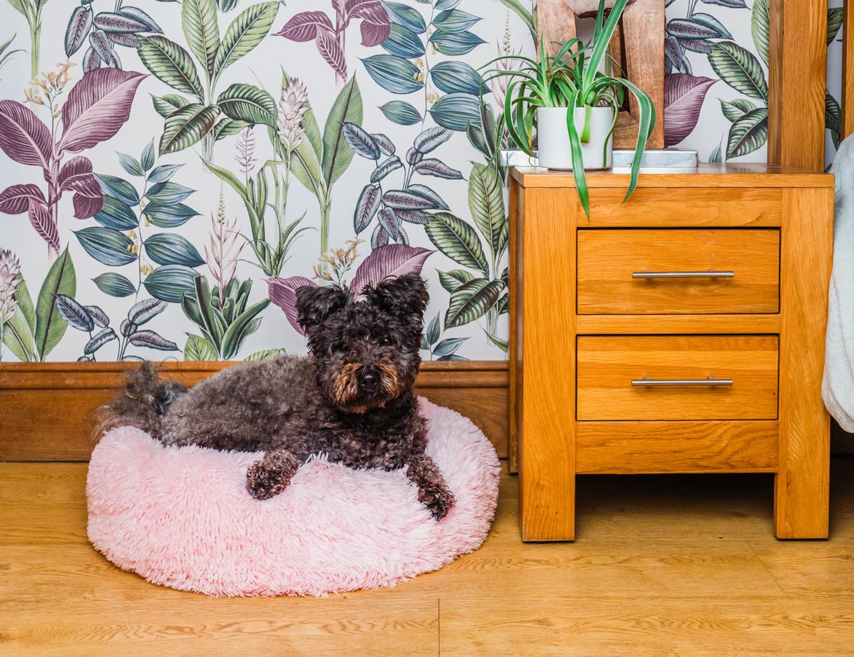 Woof & Whiskers Donut Dog Bed Pink 60cm - Calming Plush Cuddler Bed for Medium Dogs & Cats - Image 2