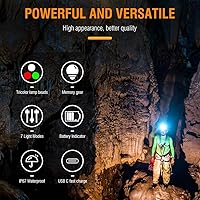 Vista 9 de BORUIT Headlamp with Red Green Light, Head Lamps Led Rechargeable Super Bright 1000 lumens, 180° Adjustable Head Light, 7 Modes, IP67 Waterproof for