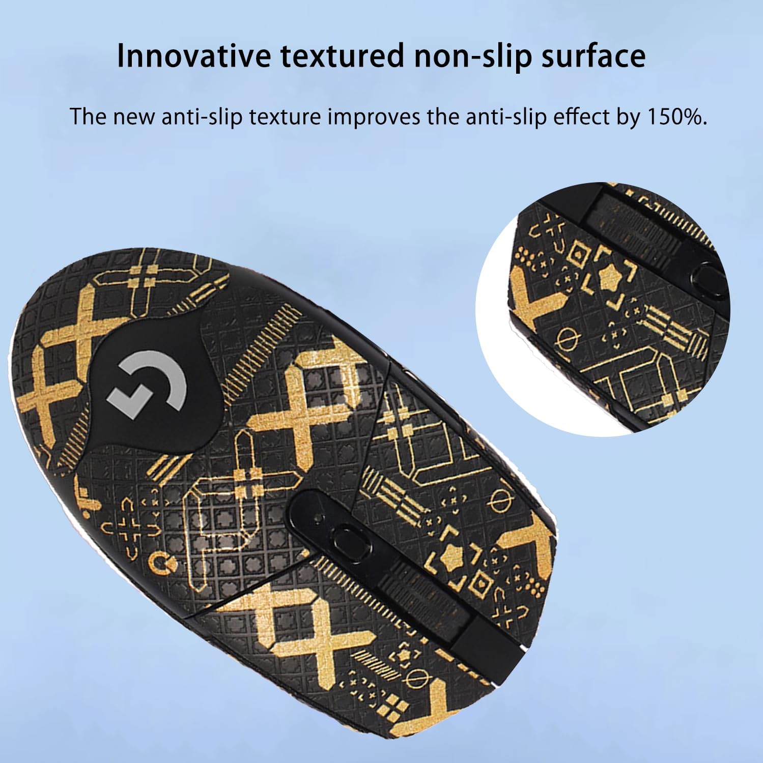 NOUKAJU Mouse Grip Tape Full Coverage for Logitech G305 Lightspeed Wireless Gaming Mouse, Mouse Anti Slip Grip Tape,Self-Adhesive PreCut Sweat-Resistant Professional Mice Upgrade Kit(Black&Gold) image 5