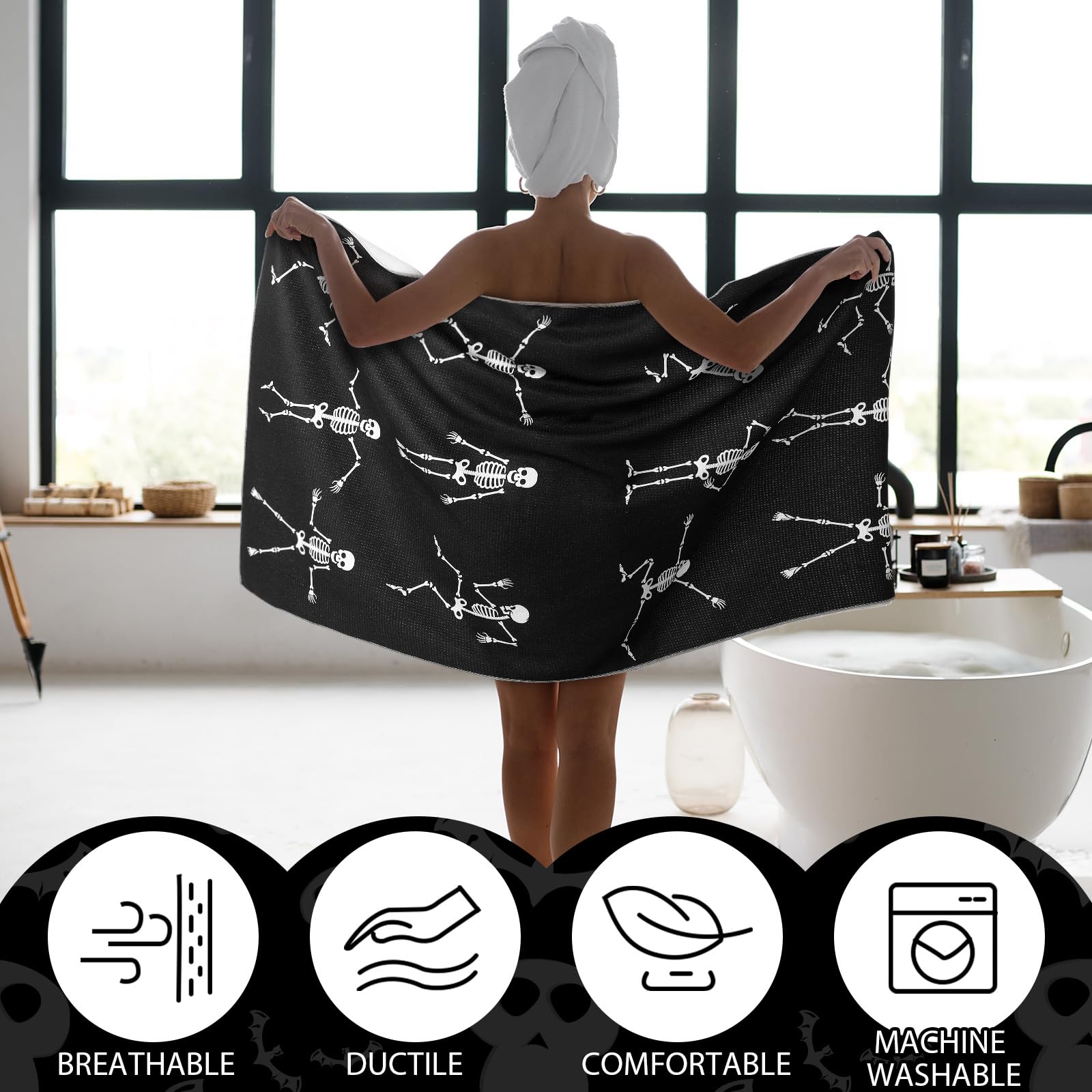 Amazon.com: Preboun 3 Pack Halloween Skull Bathroom Towels