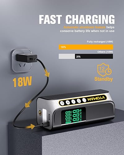 Miniatura 9 de VTOMAN Arrancador de salto X5 con compresor de aire, 3500 A portátil de batería de coche (hasta 9L de gasolina8L motores diésel) con inflador