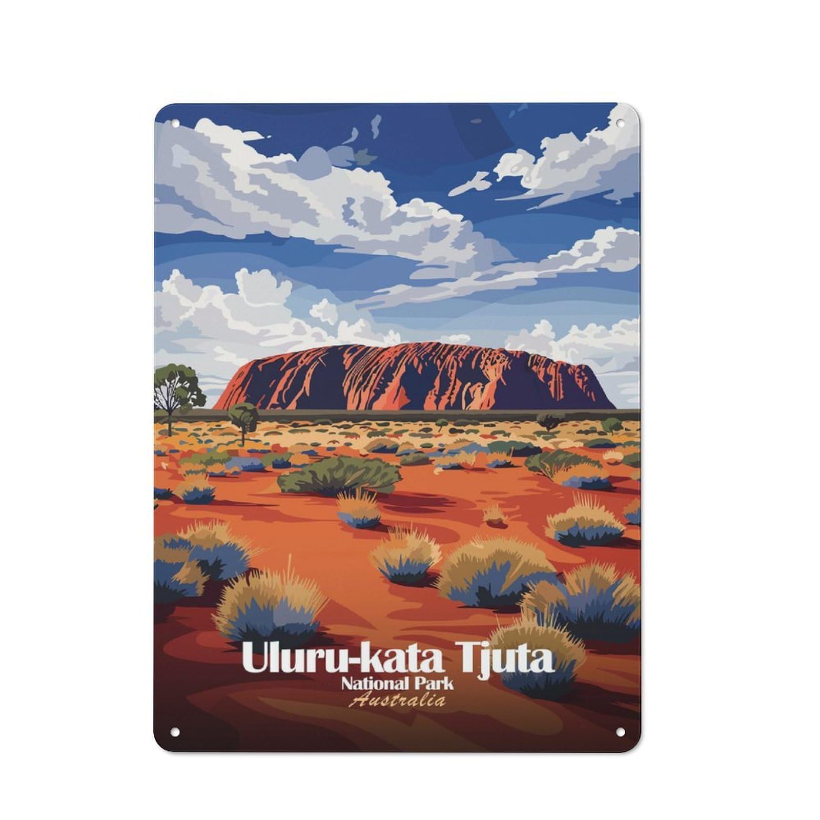 Junmoney Style-12 Uluru-Kata Tjuta National Park Illustration Retro Tin Sign 40X30cm For Café Or Restaurant, Housewarming Wall Decor For People Furnishing Café And Restaurant