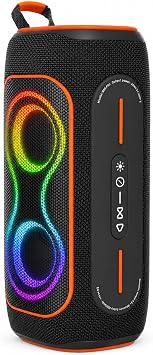Musibaby Black 80W Waterproof Portable Bluetooth Speaker for Outdoor Use | 80W outdoor sound with RGB lights, FM radio, TF card, AUX & 24H playtime; IPX5 splash-resistant for backyard & camping