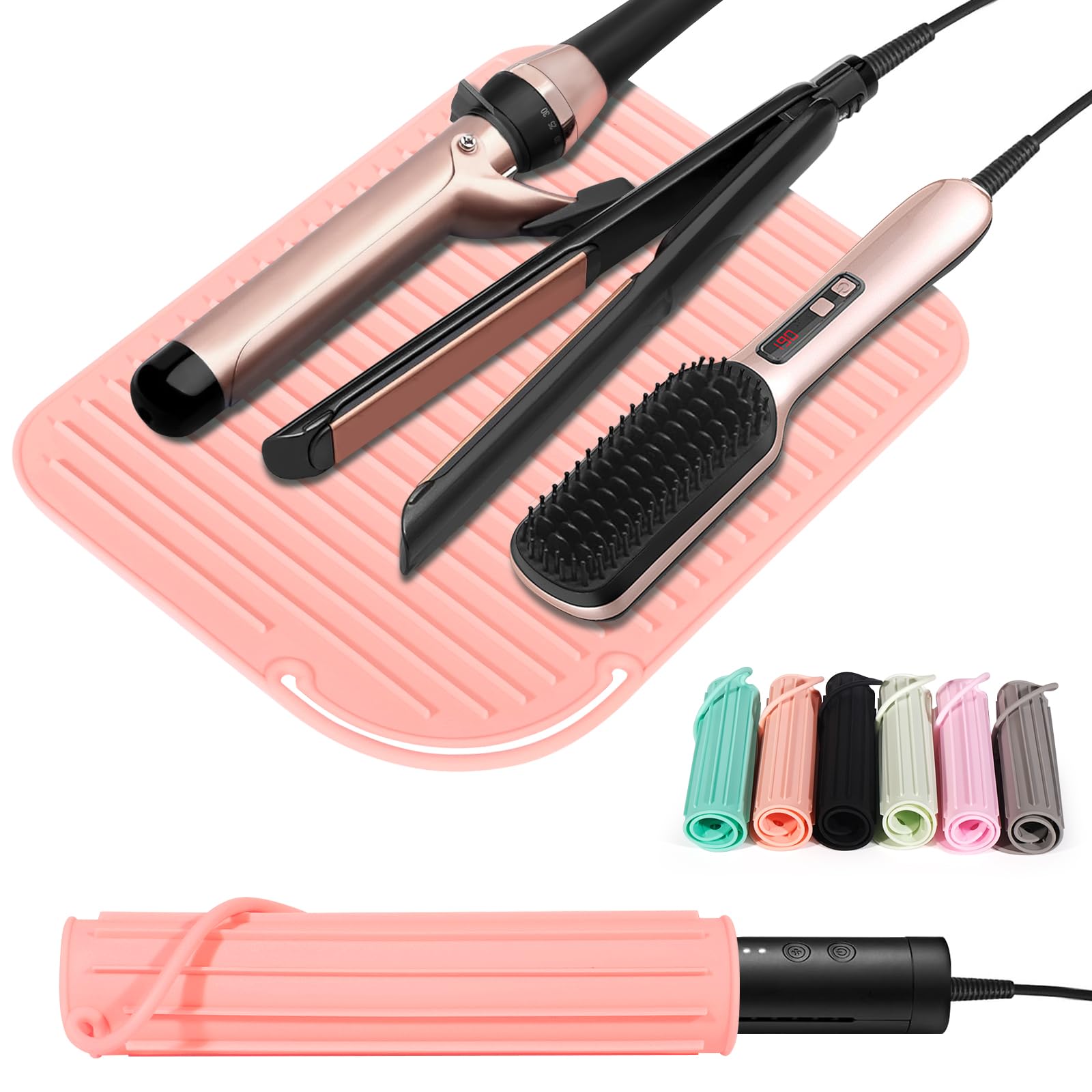 Quccefods Heat Resistant Mat Large Silicone Hot Hair Tools Holder for Curling Irons Flat Iron Hair Straightener Mat Portable Vanity Pad