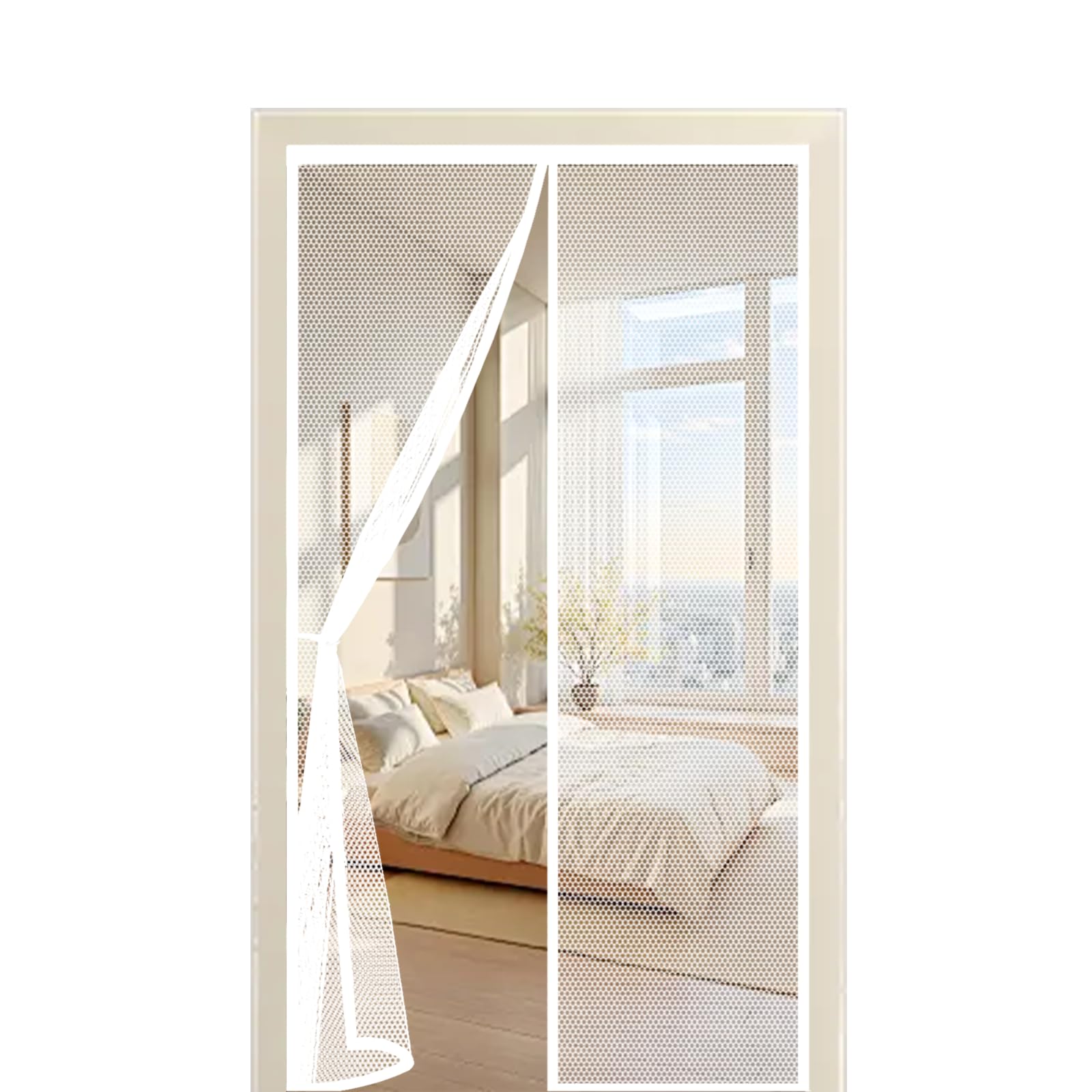 Qenhyun White Fly Screen Door 95 X 165 Cm Keep Bugs Out, Full Frame Magic Tape, Powerful Magnets, Self Sealing, No Drill Installation, Screen Doors Magnets For Patio Exterior Indoor Doors,