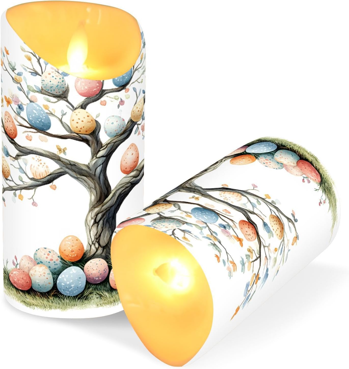 Easter Flameless Candles Set of 2 Colorful Egg Flower D Realistic LED Candles with Remote Battery Operated Holiday Decorations