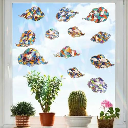 Miniatura 4 de 22 calcomanías para ventana para evitar golpes de pájaros, adhesivos anticolisión, calcomanías de ventana de reflejo de arco iris, calcomanías Nube
