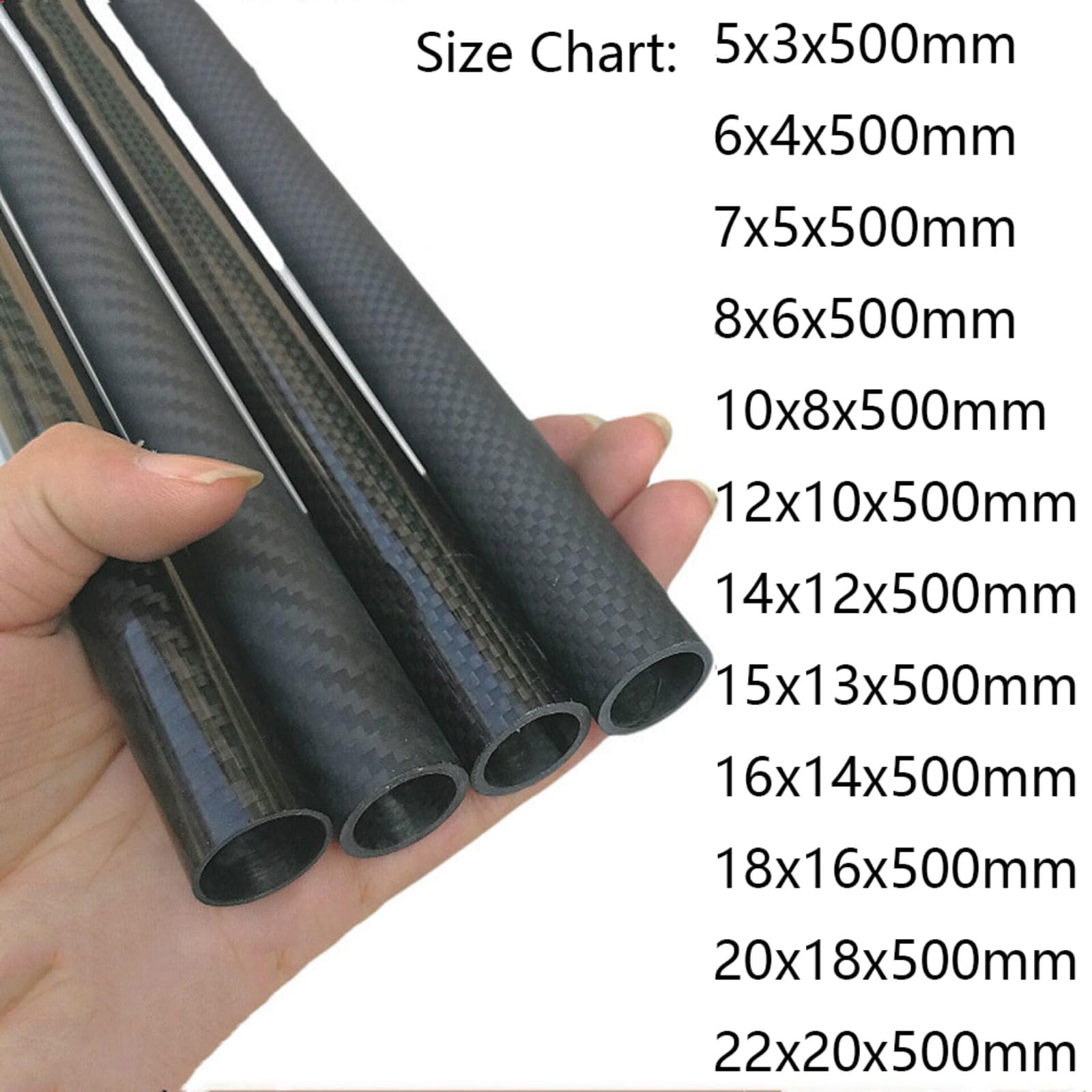 Rura z włókna węglowego, 2 szt. 3K, długość 500 mm, matowy splot płócienny, używana do latawców, samolotów zdalnie sterowanych, artykułów DIY (22 x 20 .)(18mmx16mmx2pcs)