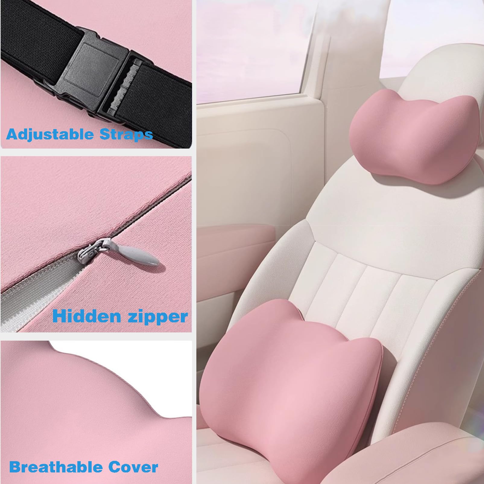 Almohada de apoyo lumbar para silla de coche, almohada lumbar de oficina, cojín de espuma viscoelástica, soporte de espalda para silla de oficina, respaldo ortopédico,Beige