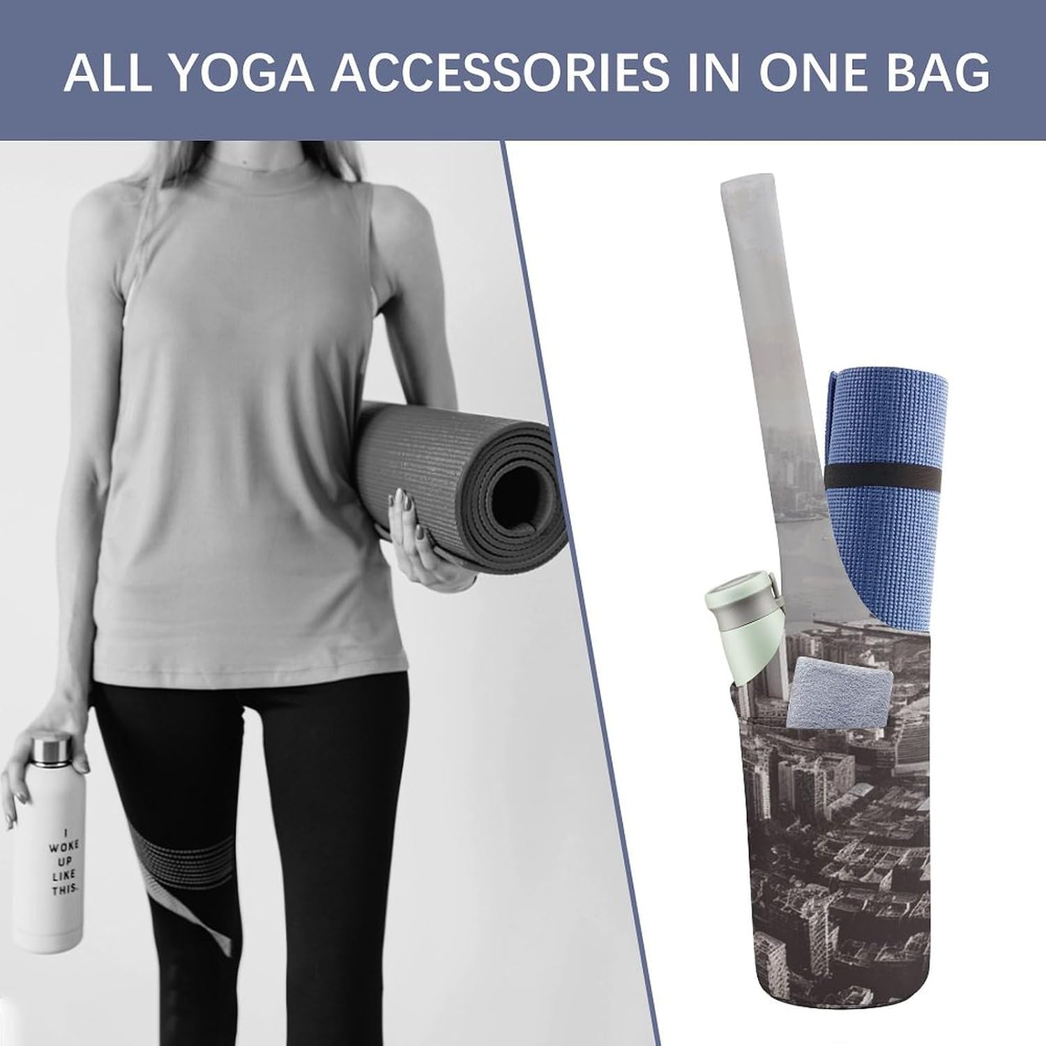 Yoga Mat Carrying Bag,Mumbai City Printed Women's Yoga Bag with Multi-Functional Storage Pockets,Large Yoga Mat Bag Fits Most Size Yoga Mats