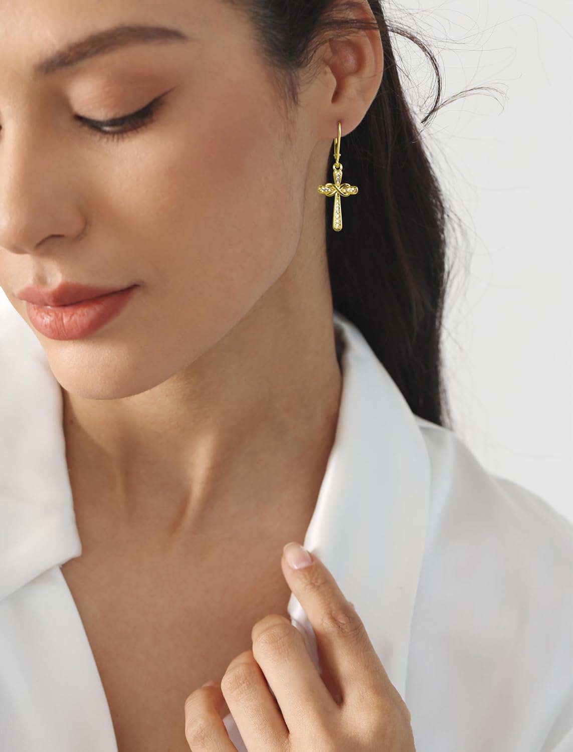 YL Cross Earrings 925 Sterling Silver Infinity Dangle Drop Earrings Birthstone Criss Leverback Jewelry