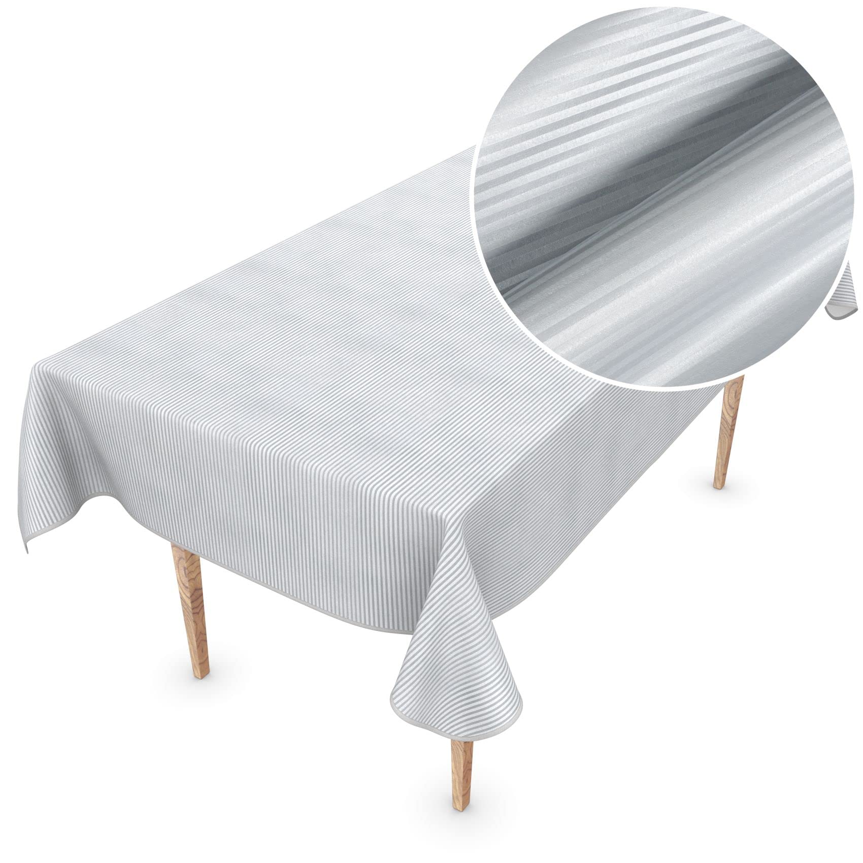 Nappe de table en toile cirée de qualité supérieure, lavable, motif rayé argenté élégant, 350x150cm, amovible