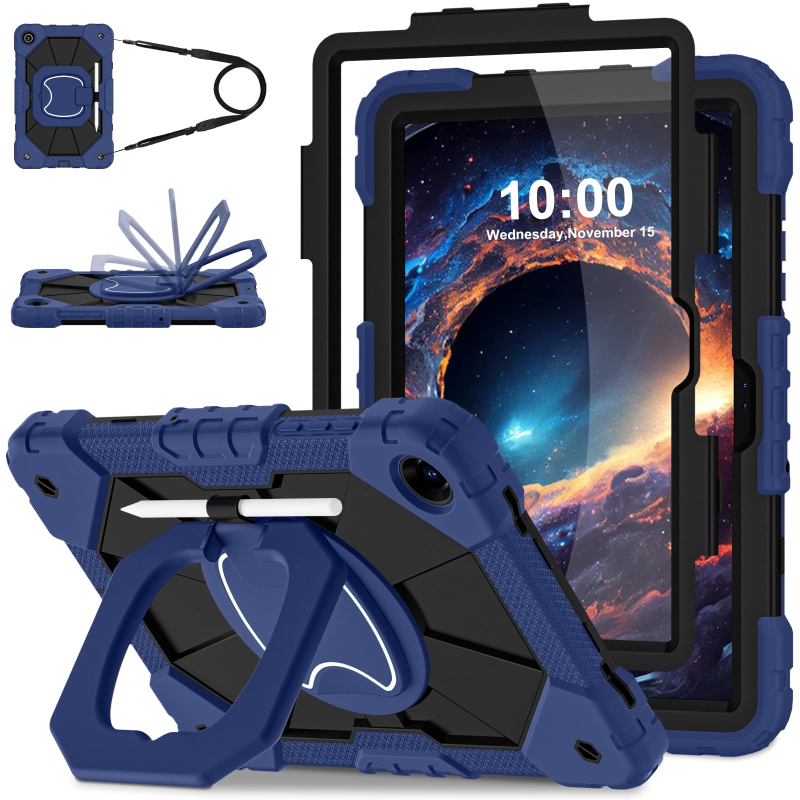 WESOROL Case for Galaxy Tab A11 Plus/A9 Plus 11 Inch,Shockproof Cover for Samsung Tablet A11+/A9+ Case with Screen Protector 360 Rotating Stand Pencil