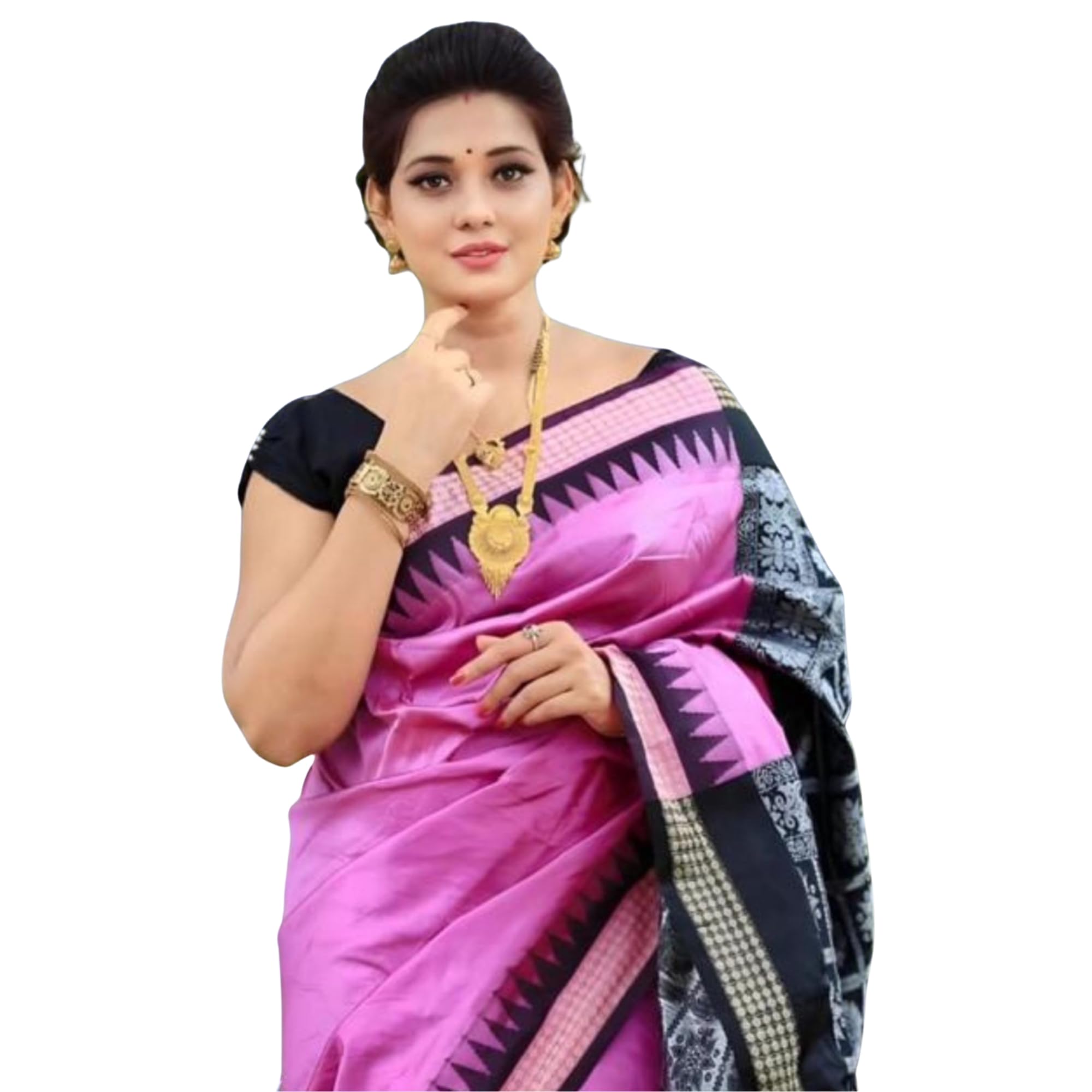 Solid/Plain Sambalpuri Art Silk, Satin Saree (Pink) (New25_LITE-MJNTA-BLKBRDR-SMP-771)-image-41