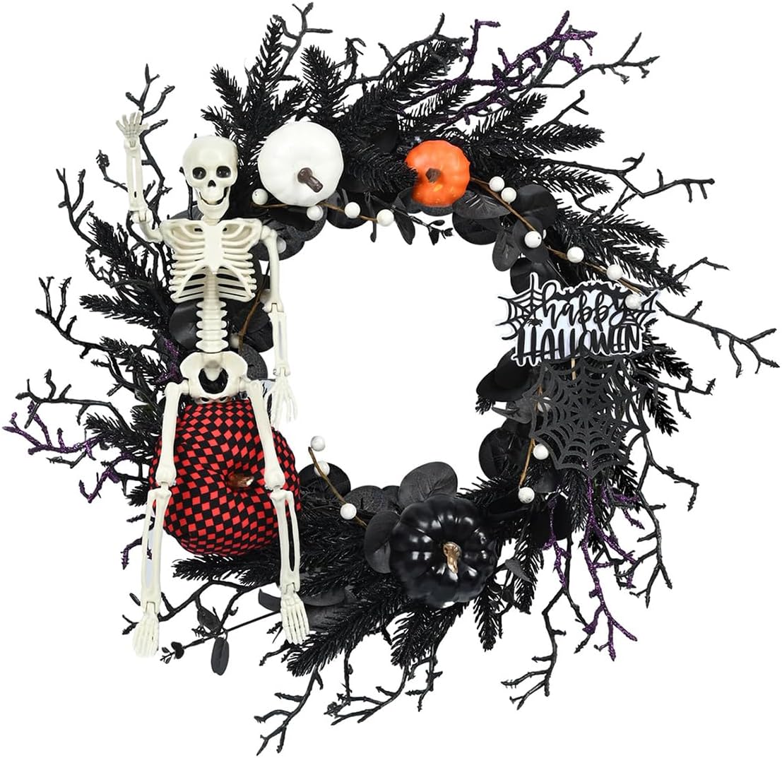 ハロウィン 飾り リース 玄関リース 吊り下げ ドア ハロウィーン 花輪 骸骨 怖い 装飾 壁掛け 屋内 屋外 おしゃれ お店 コン