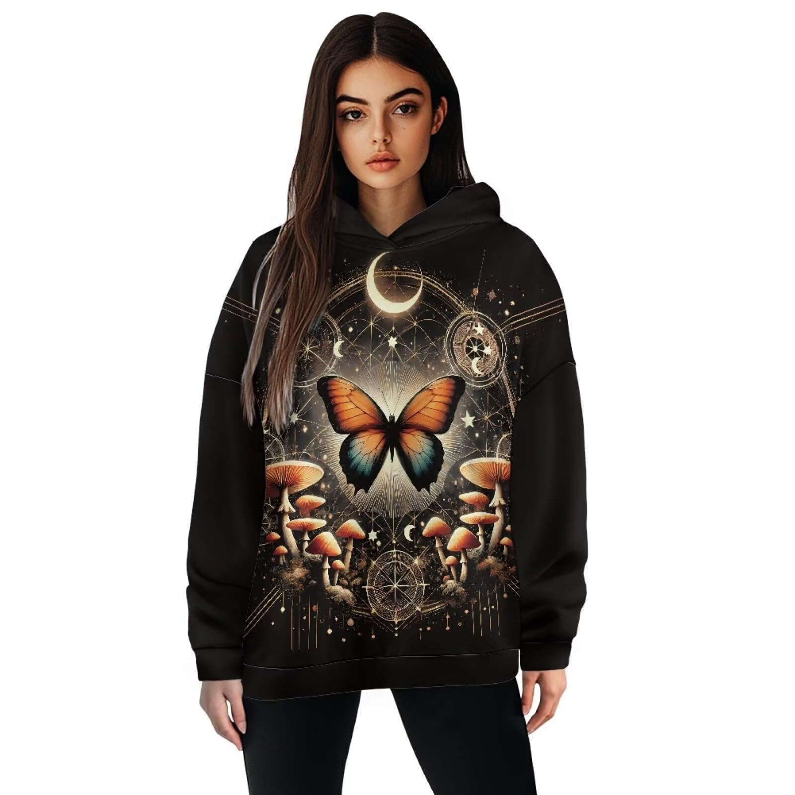 ELEDIZI Womens Oversized Hoodie Hooded Graphic Sweatshirt Women Lightweight Pullover Sweater Women for Fall Winter Size S-2XL