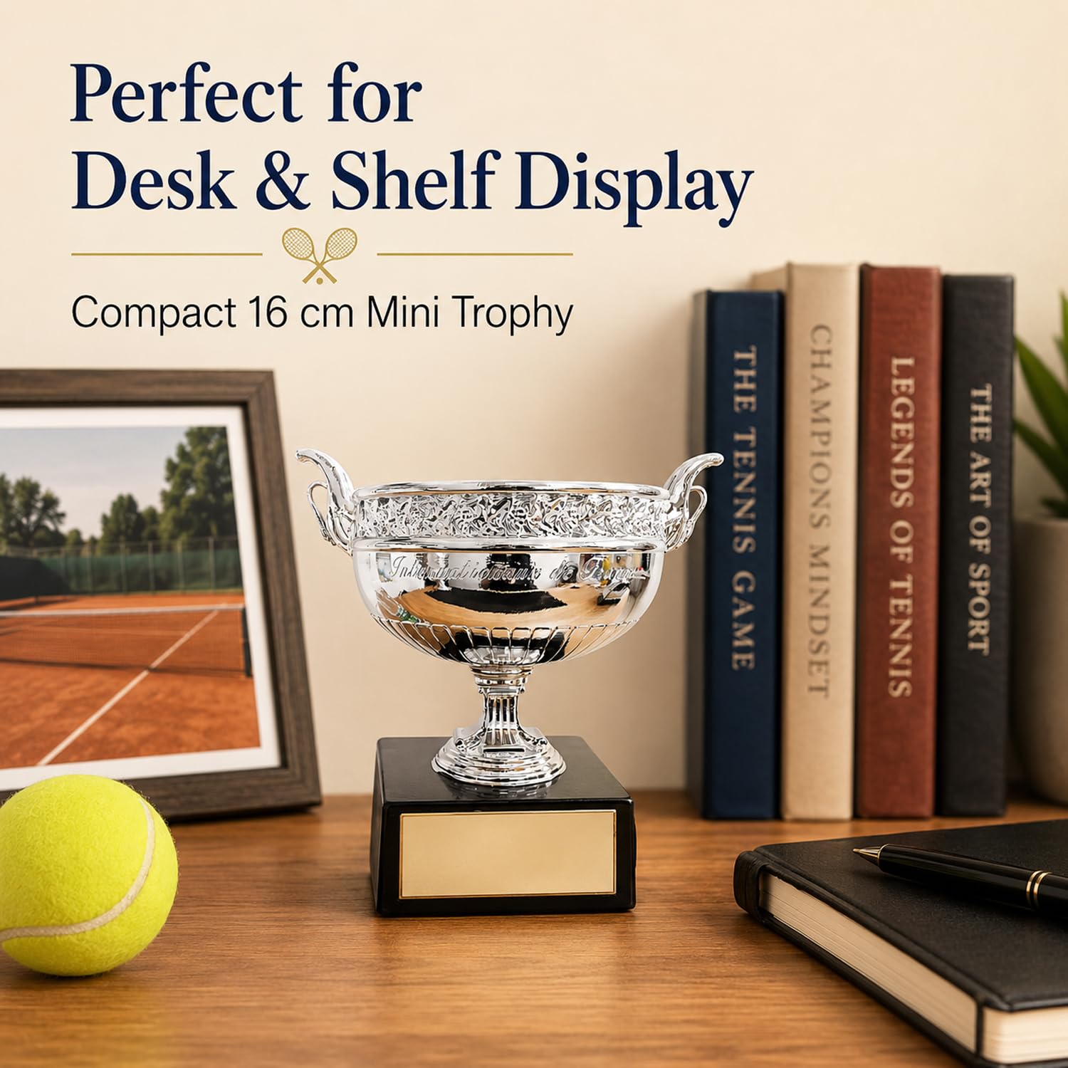 French Open Herren Trophäe Replik, Tennis Champion Pokal 6,3 in / 14,2 in aus Silbernem Harz, Sport Memorabilia Sammlerstück für Schreibtisch Regal Display, Geschenk für Fans,16cm