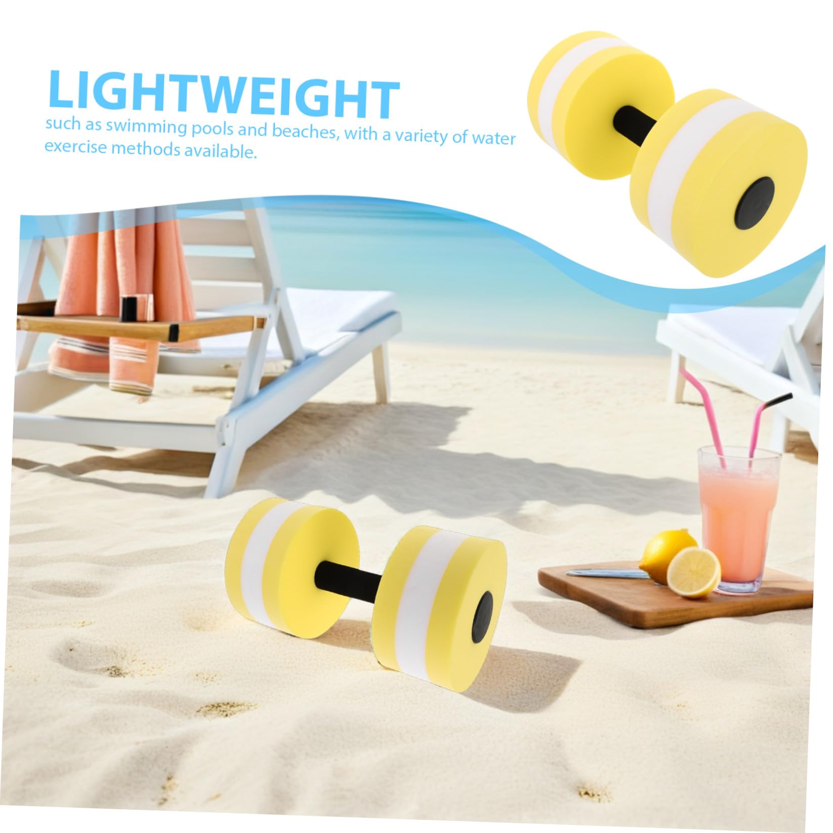 Zerodeko Haltères pour Exercices Aquatiques en Eva Légères et Flottantes, Lot 2 Pièces Jaune et Blanc, Accessoires Piscine Aquagym pour Tonification Musculaire et Remise