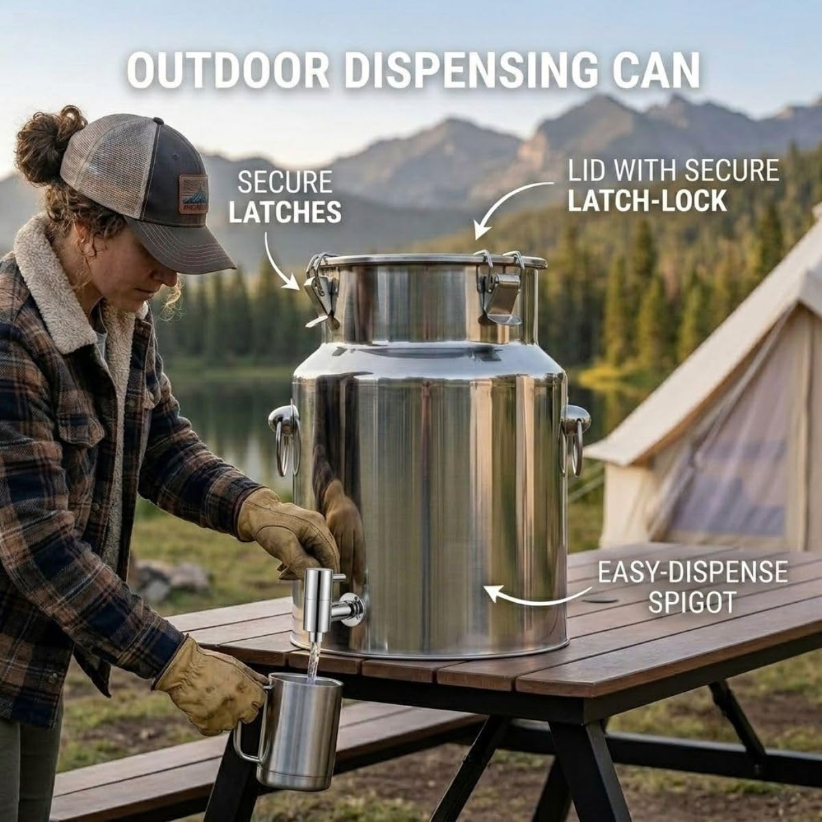 Lechera en Acero Inoxidable 304, Jarra para Agua con Grifo 5-125 L | Bidón Hermético para Aceite, Contenedor Alimentos y Barril Dispensador Bebidas Camping(With Spigot,48L)