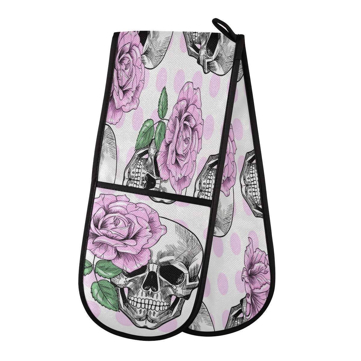 ZZXXB Skull Rose Floral Double Oven Mitt Heat Resistant Non-Slip Kitchen Gloves Extra Long 7" x 35" for Cooking Baking Barbecue Grilling โ image 1