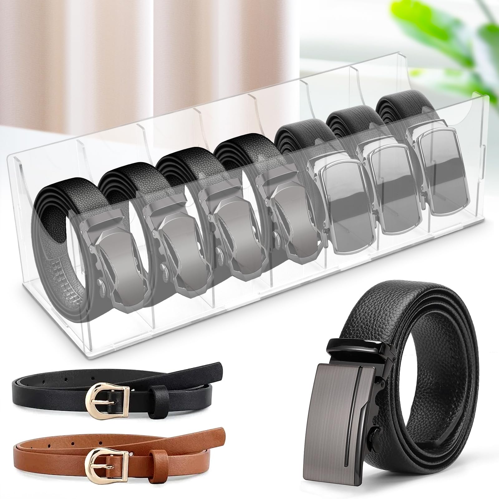 Cinturón De Almacenamiento, 7 Compartimentos, Organizador De Cinturón Acrílico, Caja De Visualización Transparente Apilable Para Uso Doméstico, Soporte Para Cinturóns Para Hombre Para Corbata