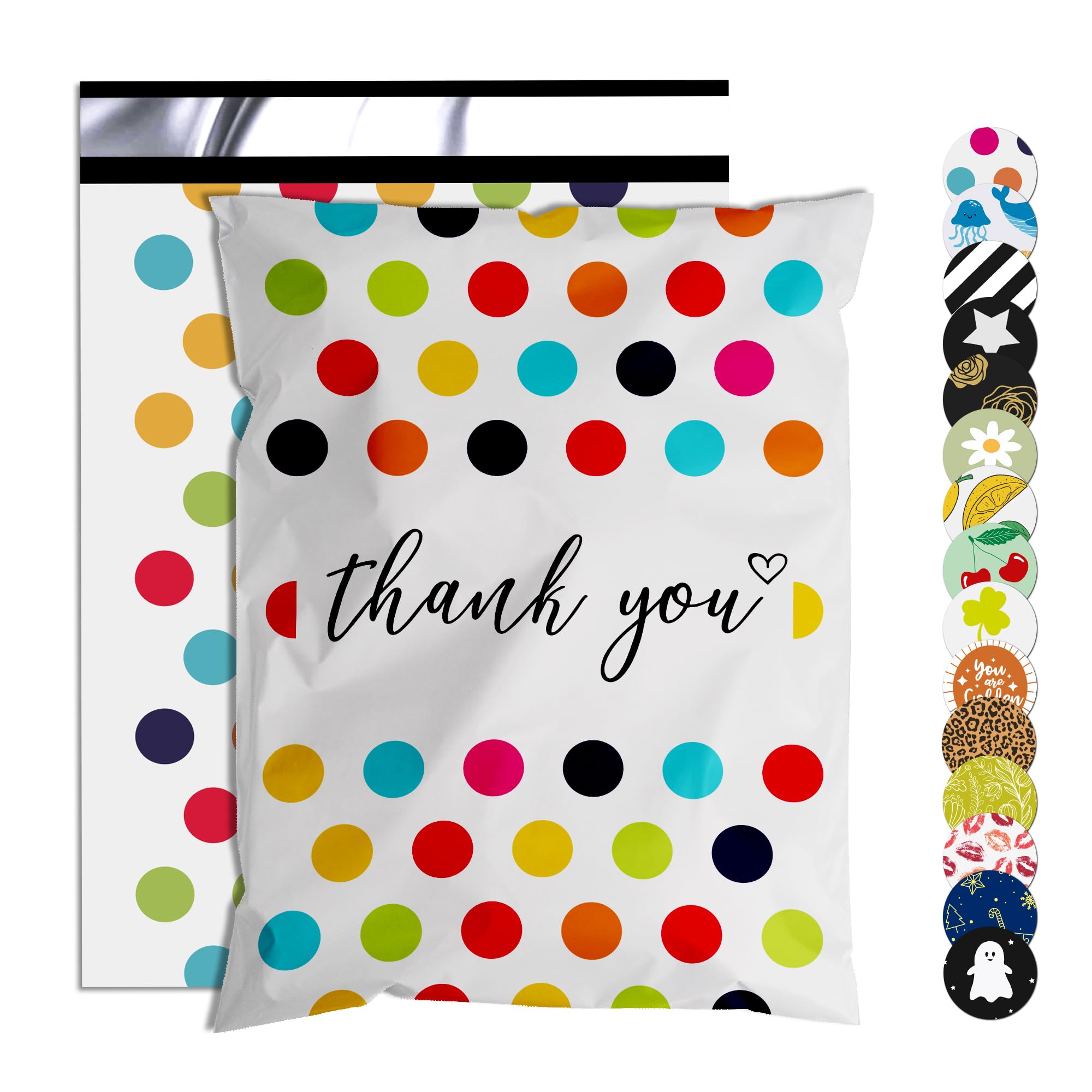 Jowlroel Thank You Poly Mailer 10x13 Inch 100 Pcs, Waterproof and Tear-Resistant Shipping Bags for Clothing, Cute Mailing Bags with Self-Seal, Polka