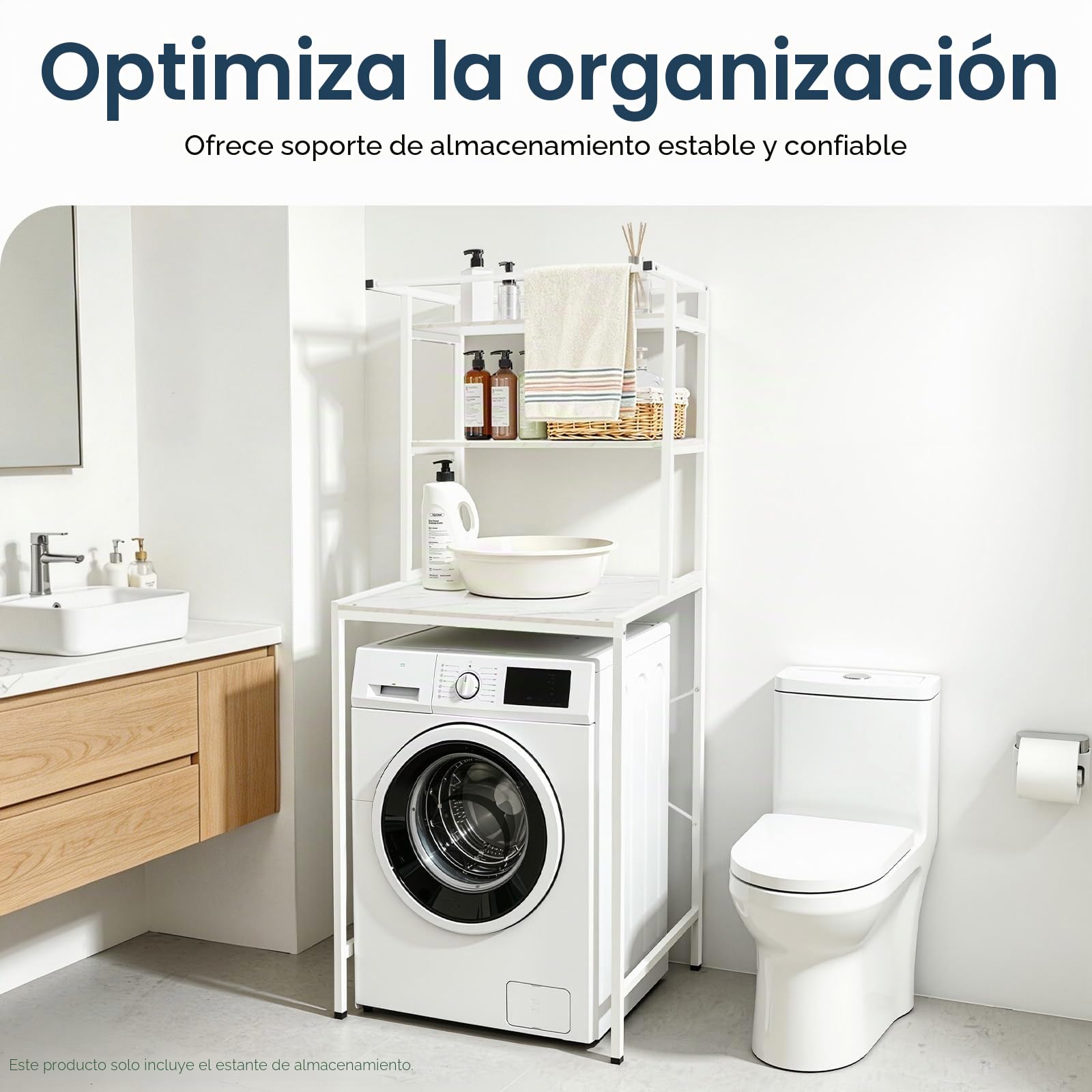 Estantería para lavadora, armario de lavadora que ahorra espacio sobre el estante de la lavadora, estante de baño de 3 niveles, estantería de almacenamiento multifuncional para cuarto de baño