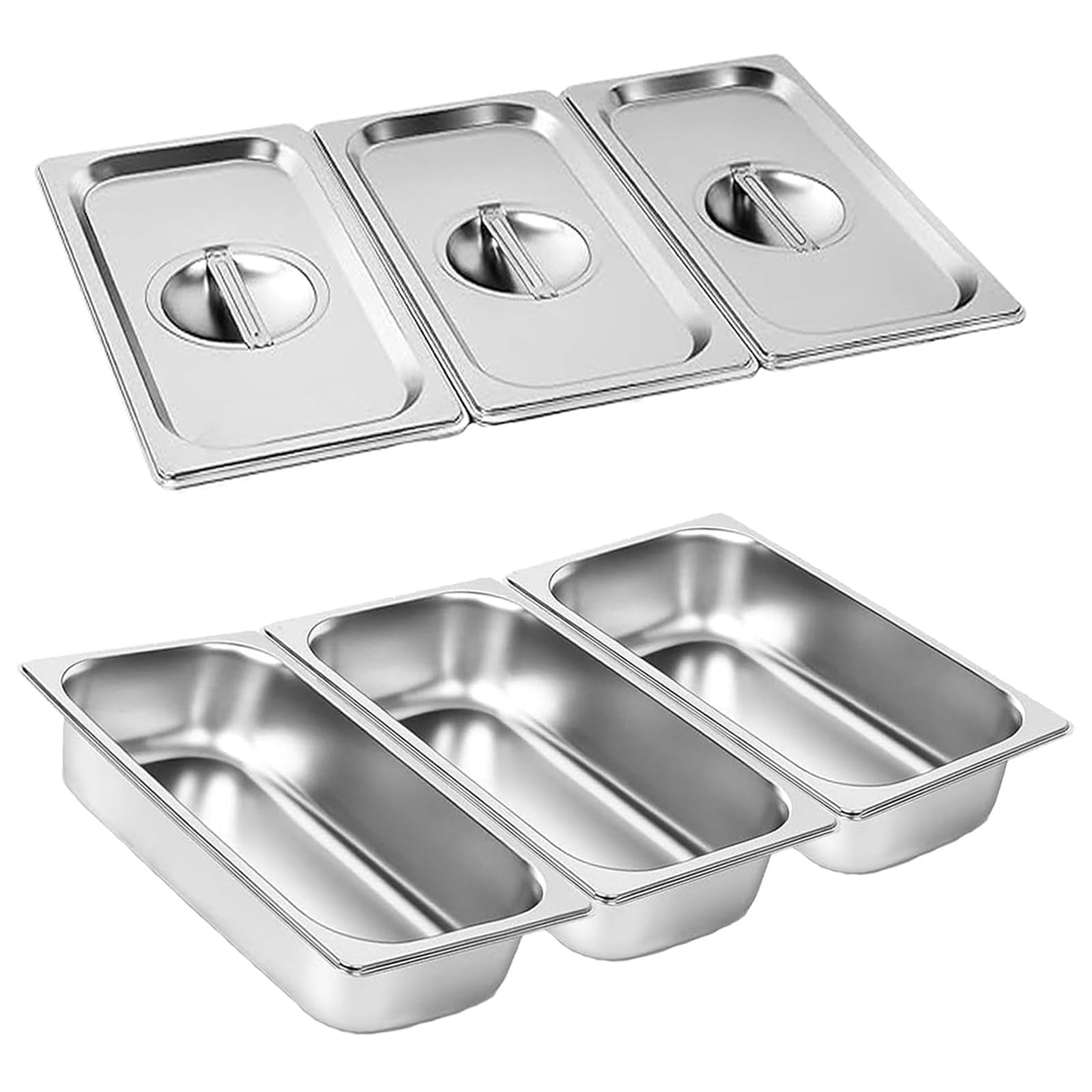 Juego de 3 cuencos para empanar GN 1/3, recipiente gastronorm, 32,5 x 17,5 x 6,5 cm, juego de empanado para chuletas, recipiente con tapa, juego de empanado para chuletas, saladette, Bain Marie