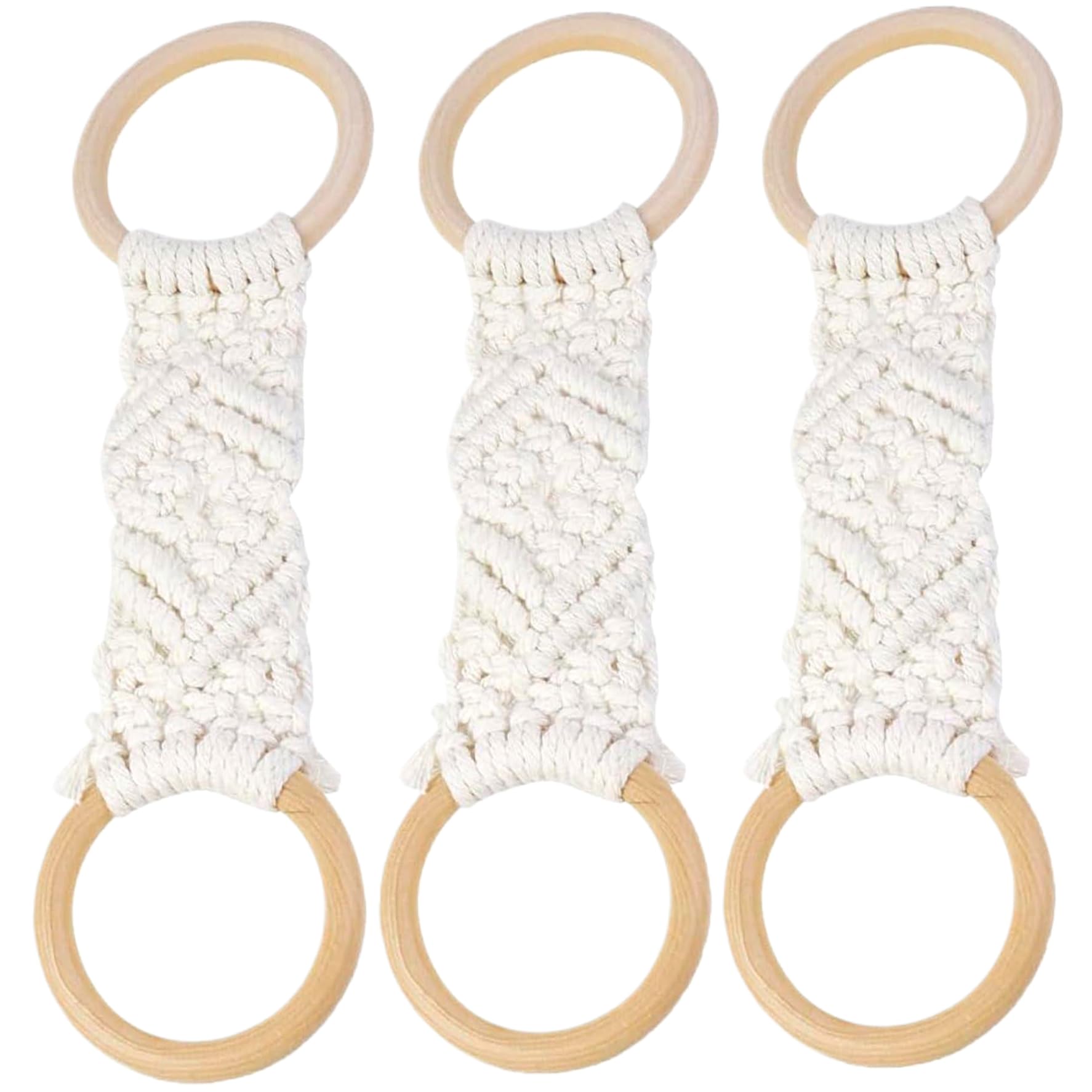 Wedhapy Towel Hanger Towel Ring 3Pcs 10x2.6 Inch Crochet Hanger Boho Macrame Holder with Wooden Ring White Multi-Purpose Decorative Holder