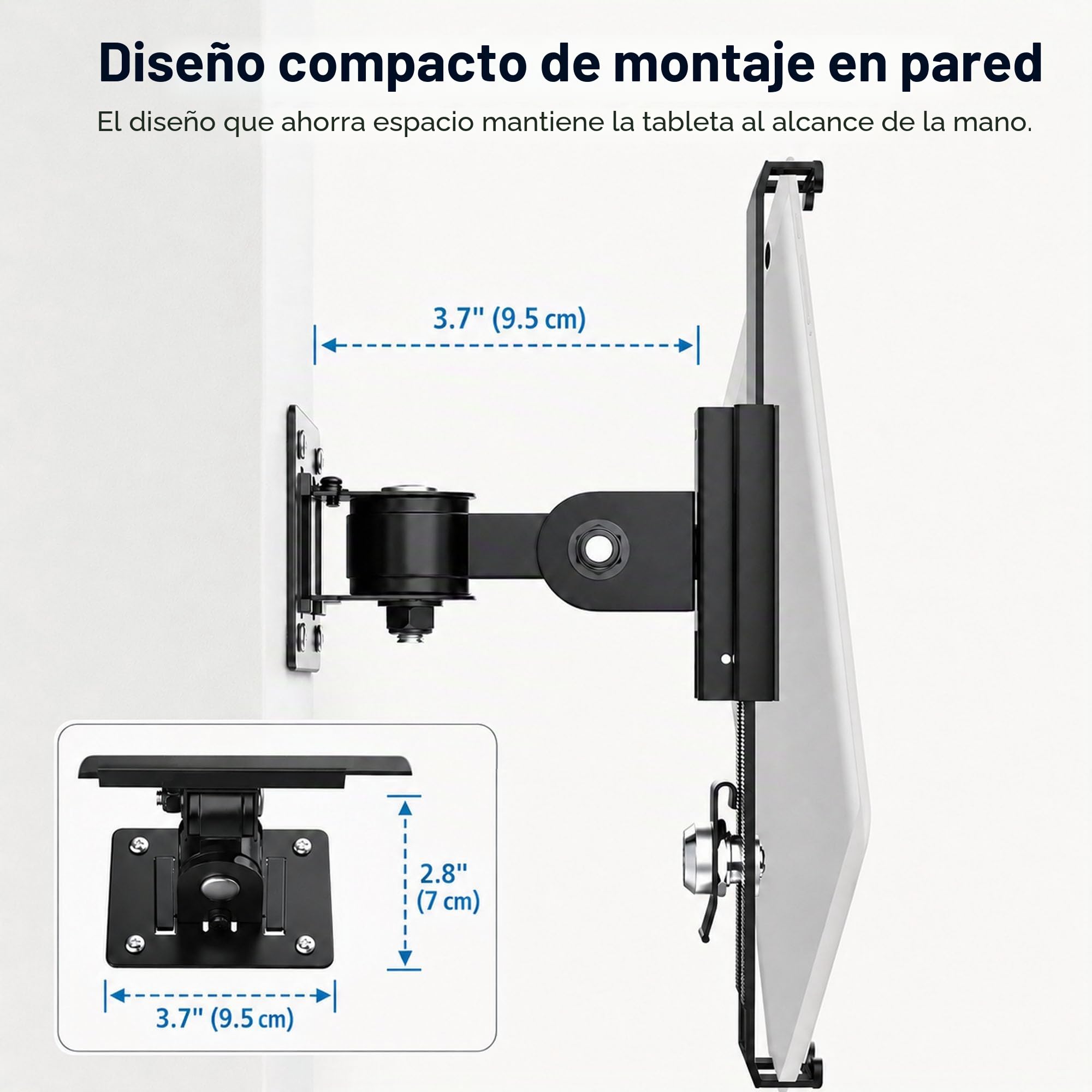 Keuvirya Soporte de pared para tableta, compatible con tabletas de 7 a 11 pulgadas, incluye cerradura de seguridad antirrobo y llave, soporte giratorio articulado para modo vertical y horizontal