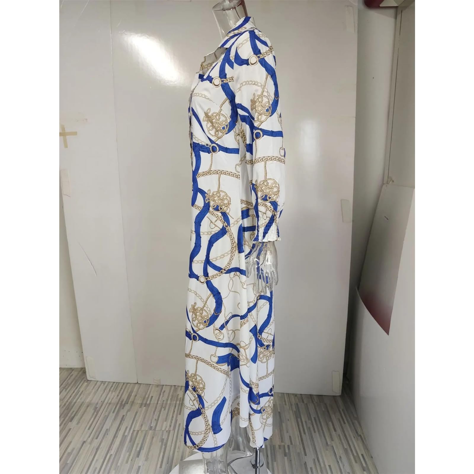Plus Size Donne Vestito Bianco Stampa Manica Lunga Elegante Camicie Lunghe Abito Del Partito Casual Abiti Lunghi, HUTALIM, K, XXL