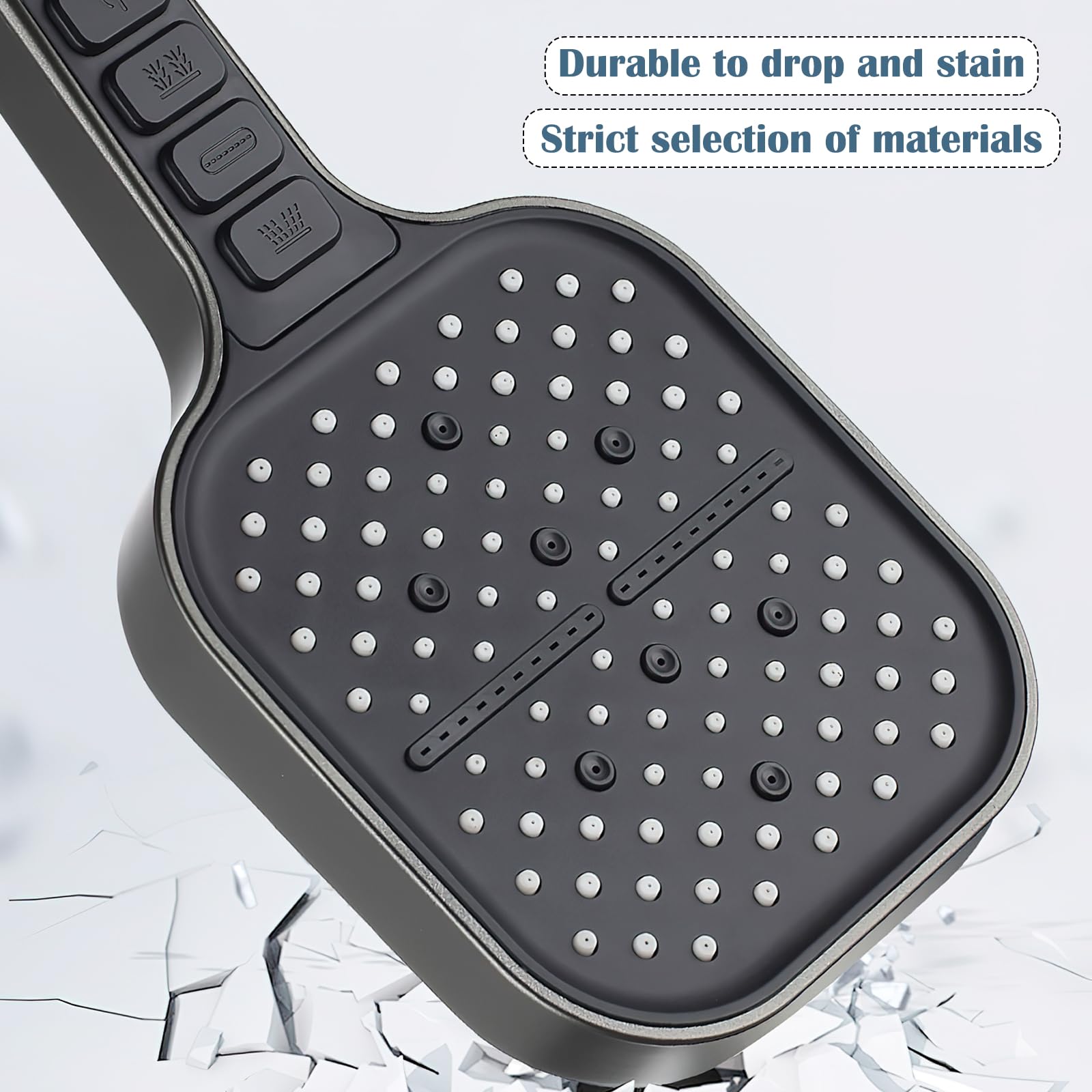 HENGBIRD Soffione doccia a risparmio idrico da 1,5 m con tubo, 7 tipi di getto, soffione doccia a pioggia con pulsante di arresto e ugello in silicone autopulente, regolazione con una sola mano